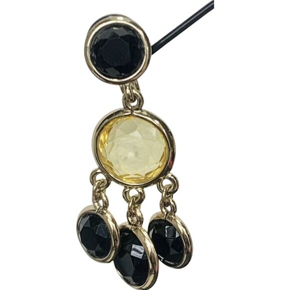 Jonette Rivoli Dangle Earrings 2"  Clip On Gold Tone Chandelier JJG Signed - Picture 2 of 8